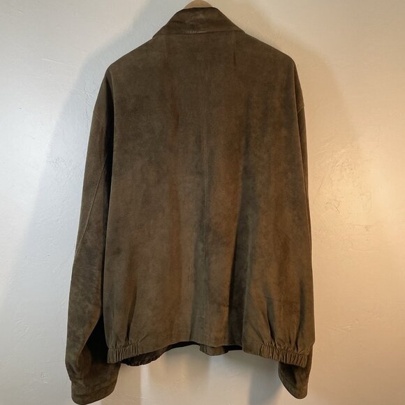 Vintage Colebrook Olive Green Suede Leather Bomber Harrington Jacket Mens XL - Picture 2 of 16